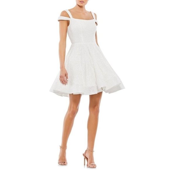 Leena for Mac Duggal Double Strap Cold Shoulder Sequin Cocktail Dress Size US 6 - Picture 1 of 4